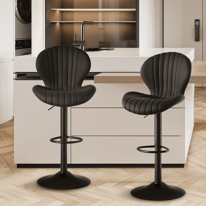 MOONMISS Modern Adjustable Bar Stool Faux Leather Bar Stool, Black(Set of 2)