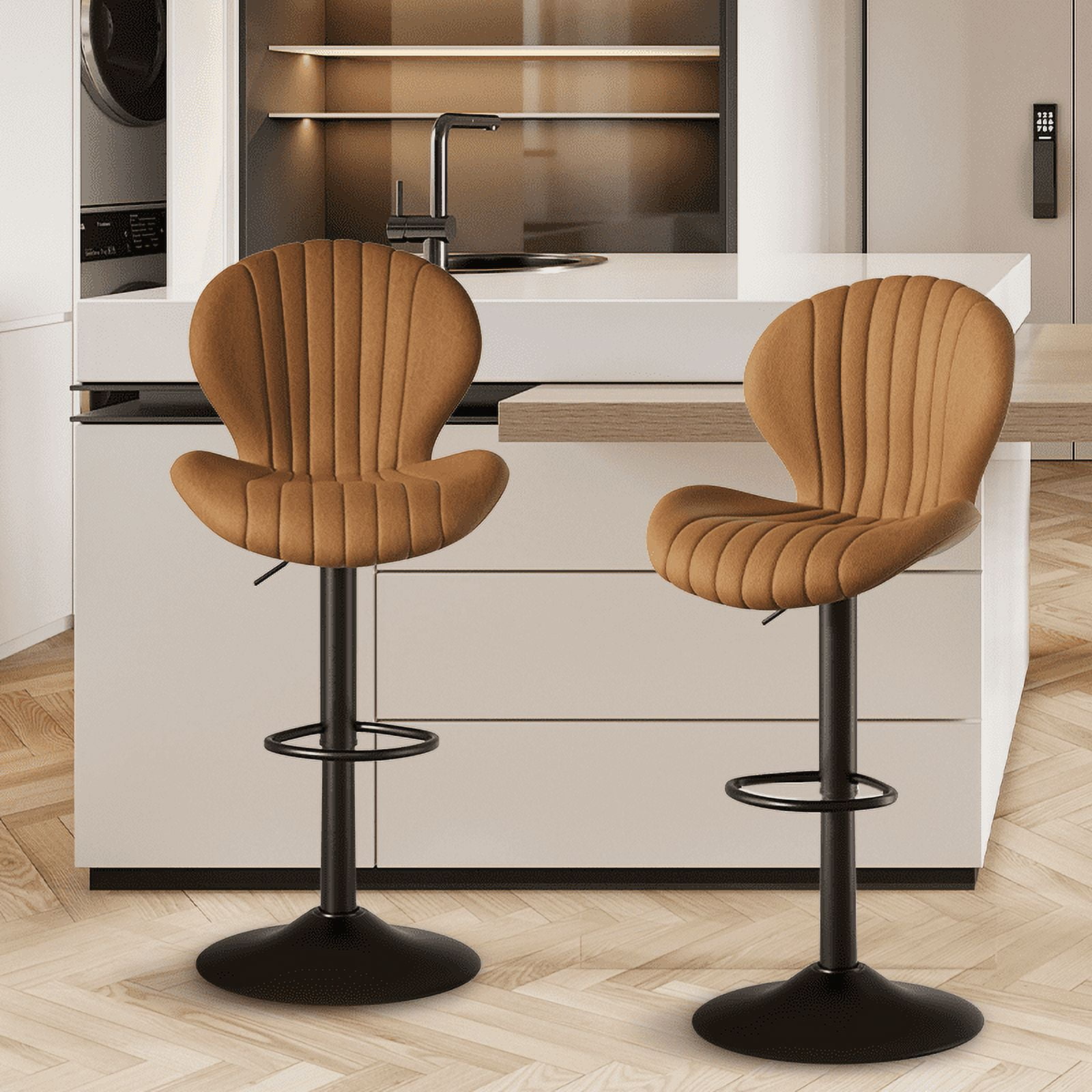 MOONMISS Modern Adjustable Bar Stool Faux Leather Bar Stool, Brown(Set of 2)