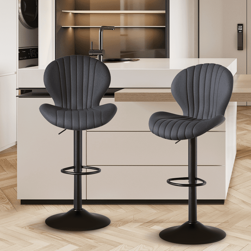 MOONMISS Modern Adjustable Bar Stool Faux Leather Bar Stool, Dark Gray(Set of 2)