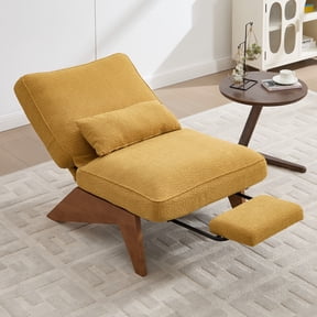 MOONMISS Modern Adjustable Lounge Chair with Footrest,Wooden Base Upholstered Recliner for Reading Rest Circle Fleece