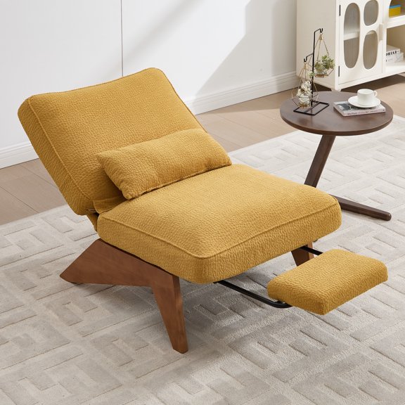 MOONMISS Modern Adjustable Lounge Chair with Footrest,Wooden Base Upholstered Recliner for Reading Rest Circle Fleece