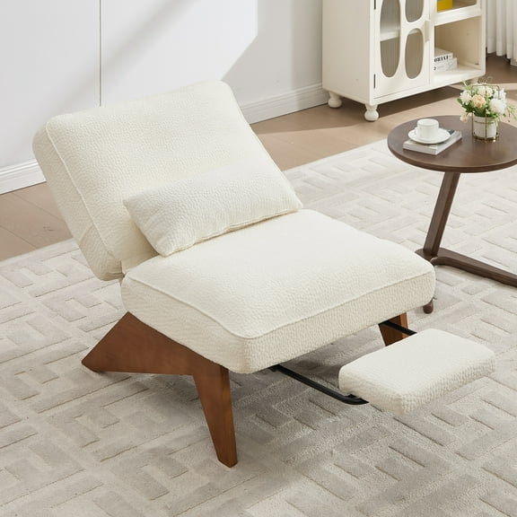MOONMISS Modern Adjustable Lounge Chair with Footrest,Wooden Base Upholstered Recliner for Reading Rest Circle Fleece
