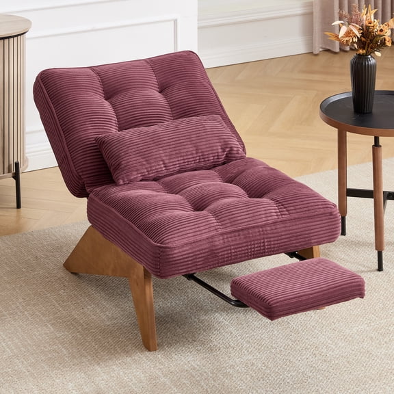 MOONMISS Modern Adjustable Lounge Chair with Footrest,Wooden Base Upholstered Recliner for Reading Rest Striped Velvet