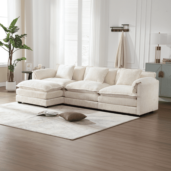 MOONMISS Modern Large Fabric L-Shaped Sofa Chenille Fabric, Movable Pedestal, Removable Armrests, Oversized 10-Seater Sofa