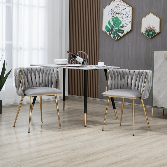 MOONMISS Modern Leisure Dining Chairs, Set of 2, Velvet Upholstered Accent Side Chair, Makeup Vanity Chair, Low-Back Accent Chair with Gold Metal Legs for Living Room Kitchen, Gray