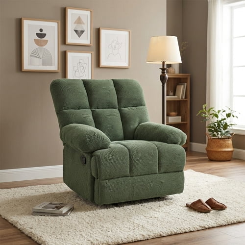 MOONMISS Modern Manual Rocker Recliner Chair, with nubby upholstery Fabric for Living Room,Green