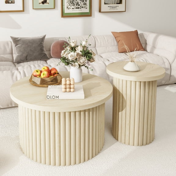 MOONMISS Modern Side Coffee Table Set of 2, Round Accent Table for Living Room Bedroom Balcony