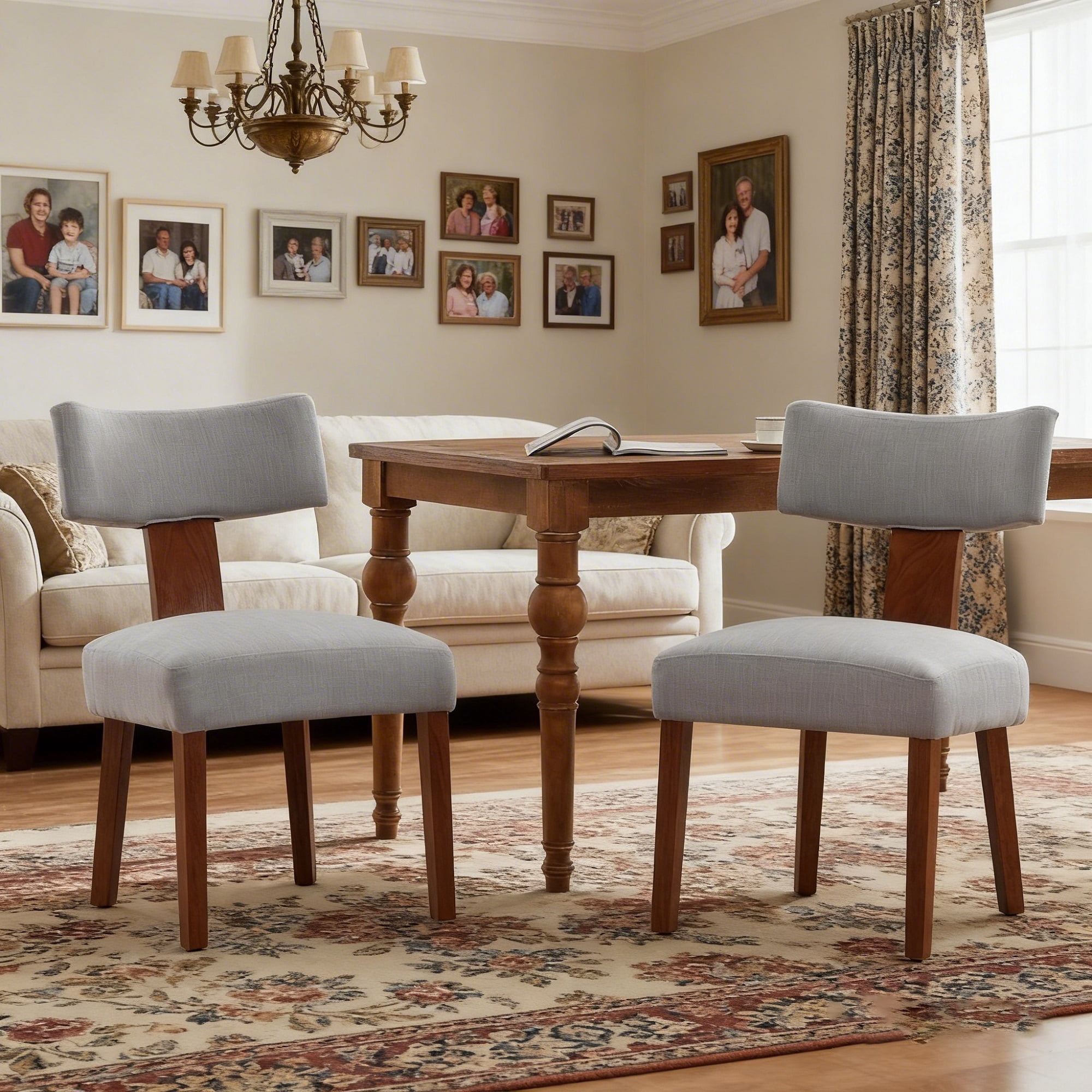 MOONMISS Modern Upholstered Dining Chairs Set of 2 With Curved backrest and Solid Wooden Legs,Gray