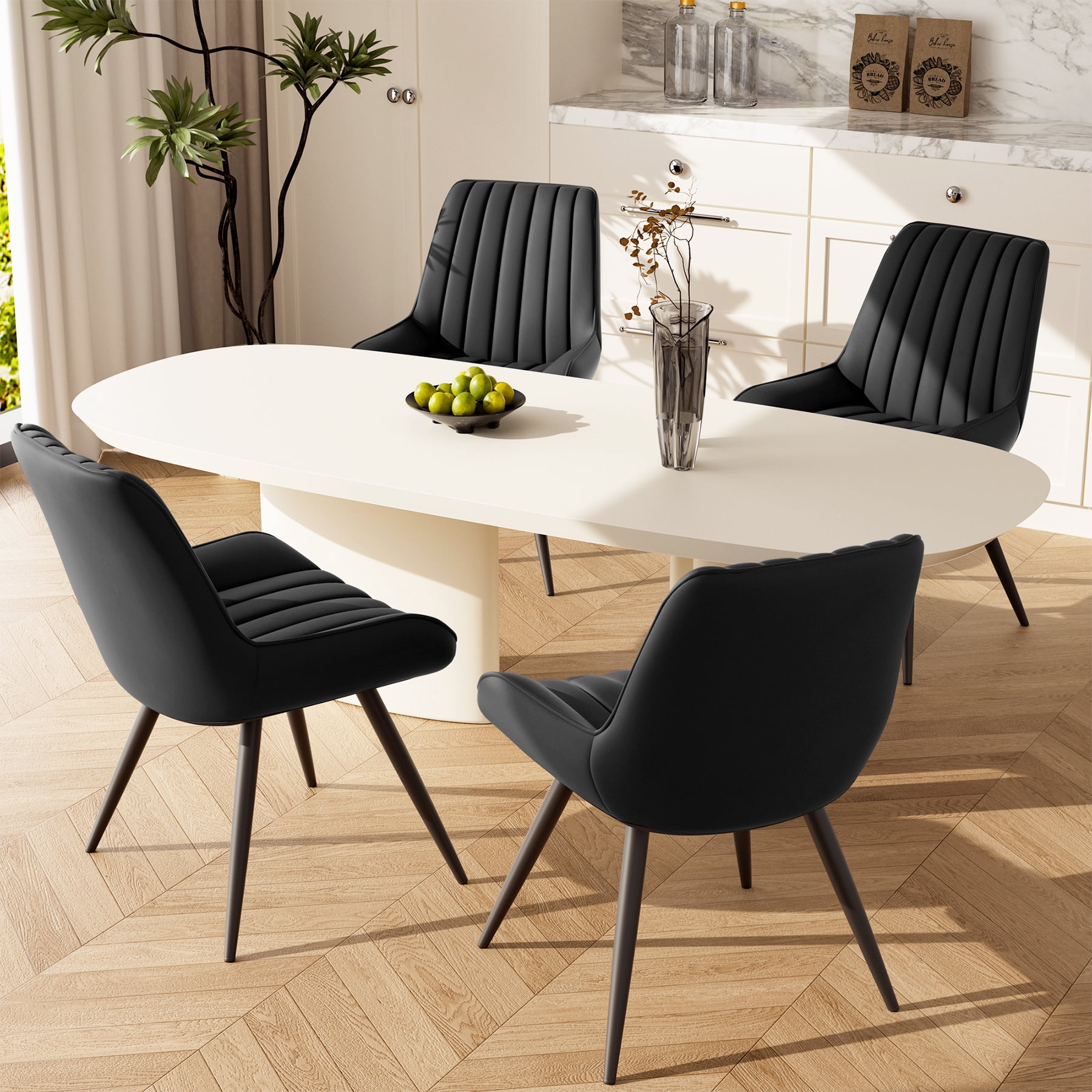 MOONMISS Modern Upholstered Dining Chairs Set of 4, Comfy Kitchen Side Chairs with Thick Cushions & Metal Legs,Black