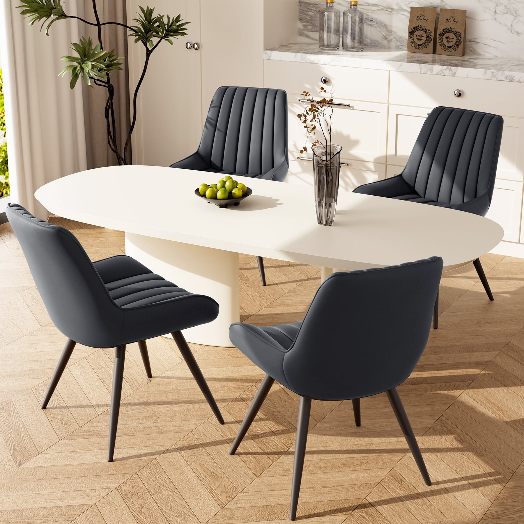 MOONMISS Modern Upholstered Dining Chairs Set of 4, Comfy Kitchen Side Chairs with Thick Cushions & Metal Legs,Dark Gray