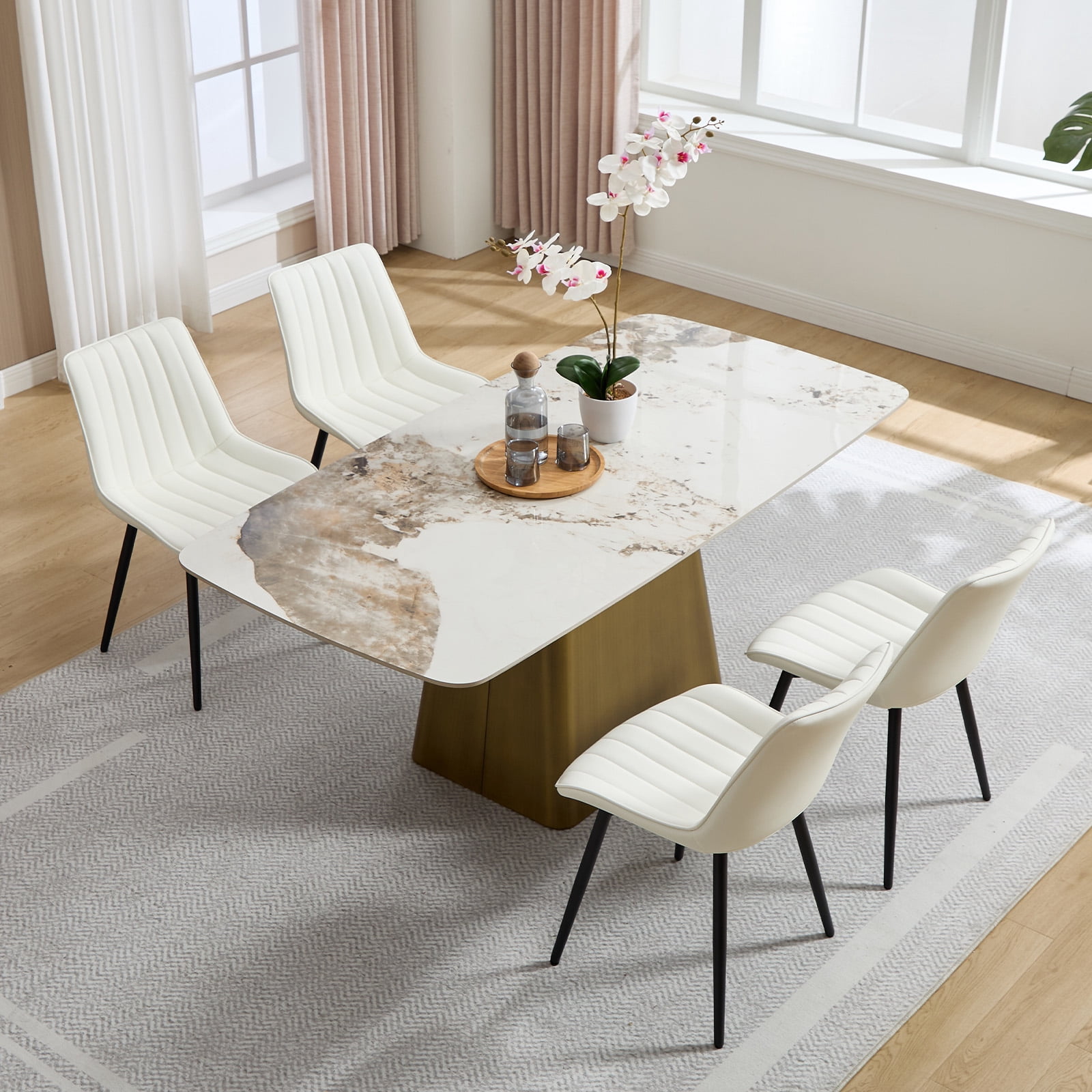 MOONMISS Modern Upholstered Dining Chairs Set of 4 with Thick Cushion,Sturdy Metal Legs,Side Chairs for Kitchen,Living Room