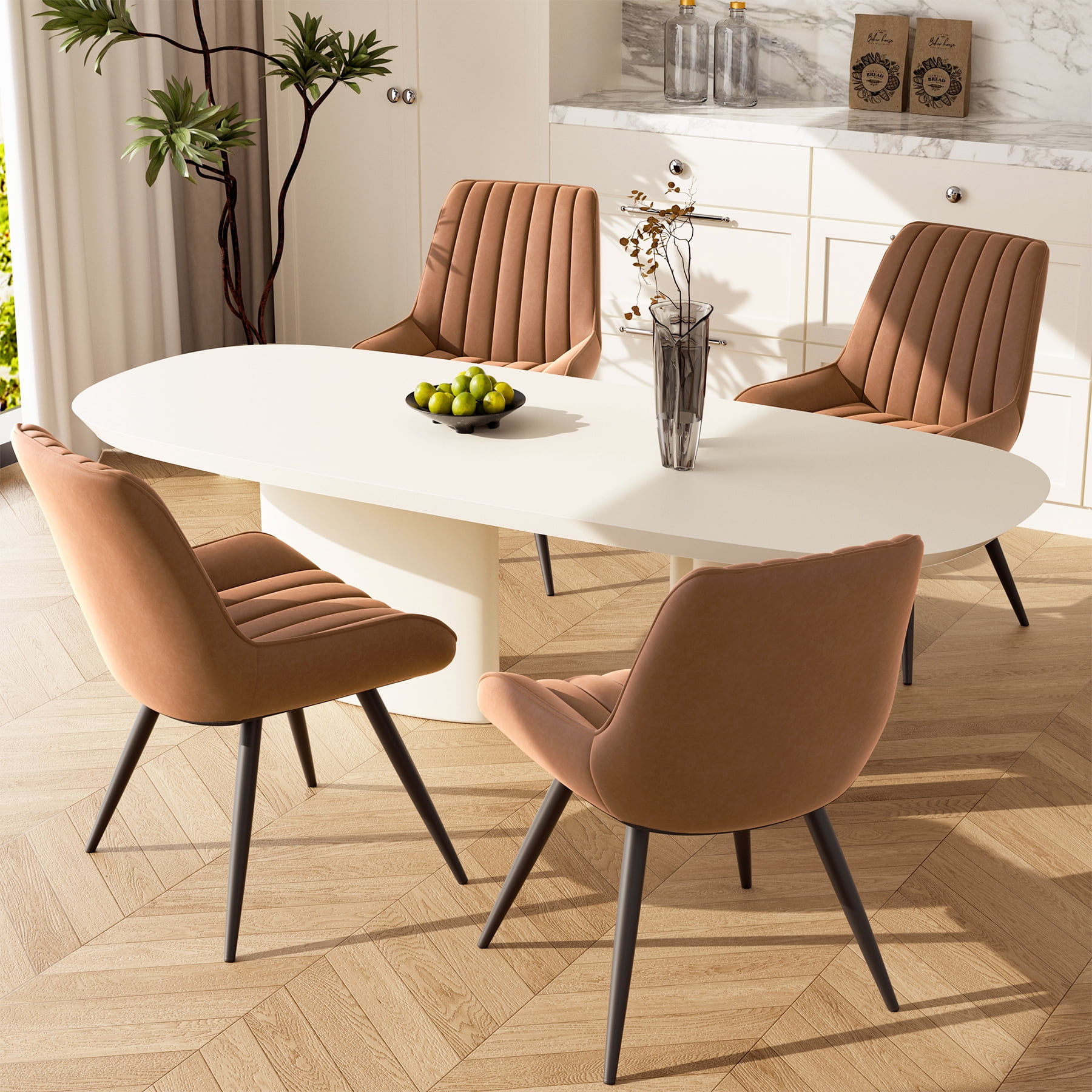 MOONMISS Modern Upholstered Dining Chairs Set of 4 with Thick Cushion,Sturdy Metal Legs,Side Chairs for Kitchen,Living Room