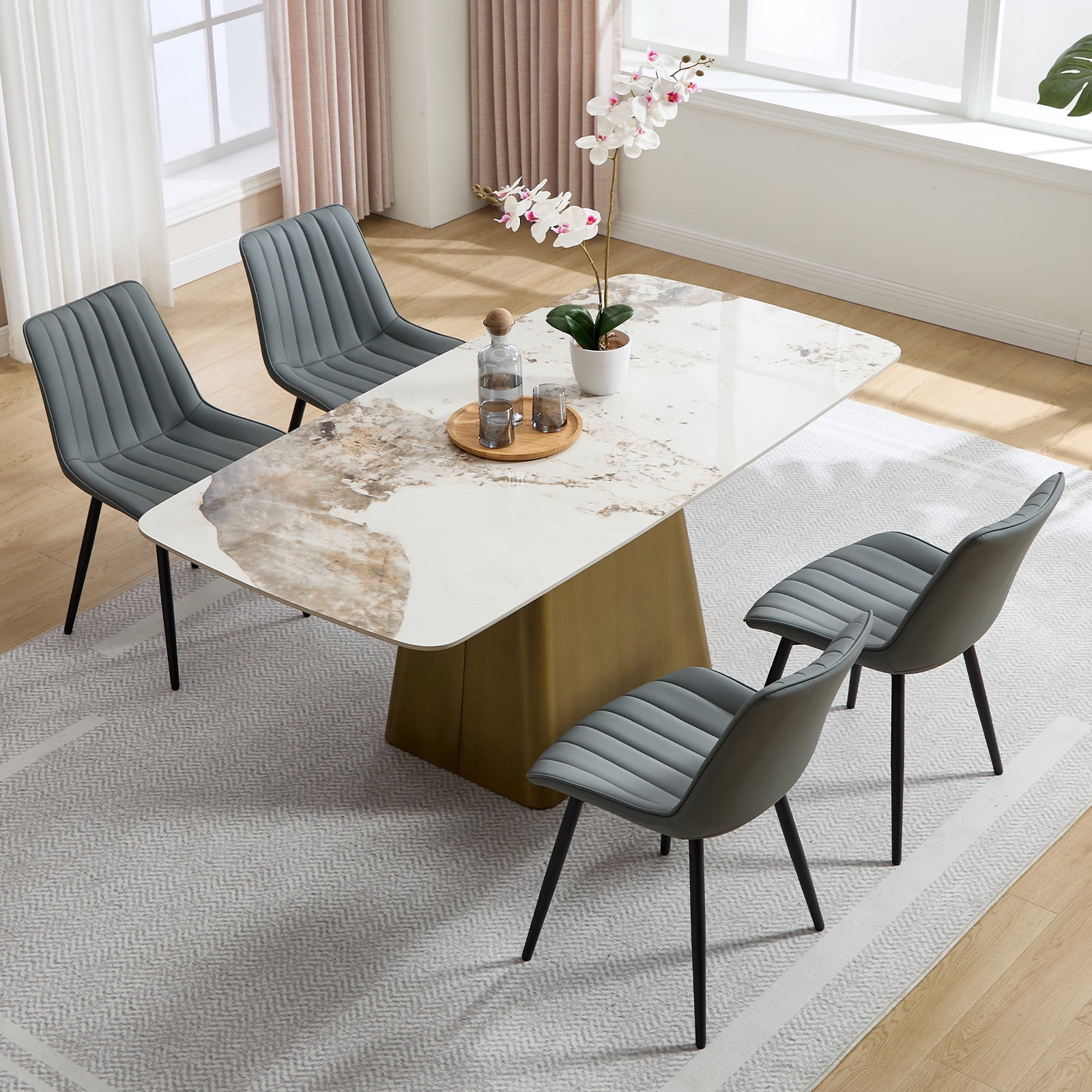 MOONMISS Modern Upholstered Dining Chairs Set of 4 with Thick Cushion,Sturdy Metal Legs,Side Chairs for Kitchen,Living Room