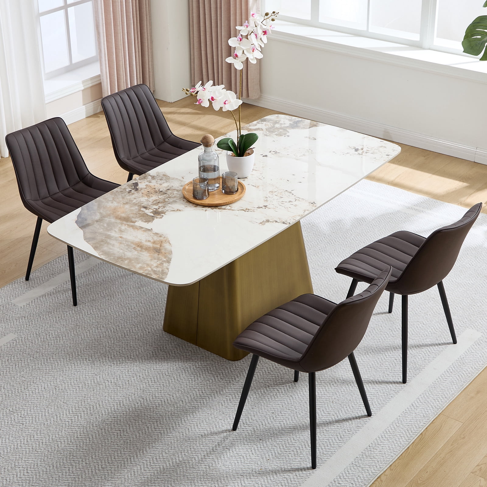 MOONMISS Modern Upholstered Dining Chairs Set of 4 with Thick Cushion,Sturdy Metal Legs,Side Chairs for Kitchen,Living Room