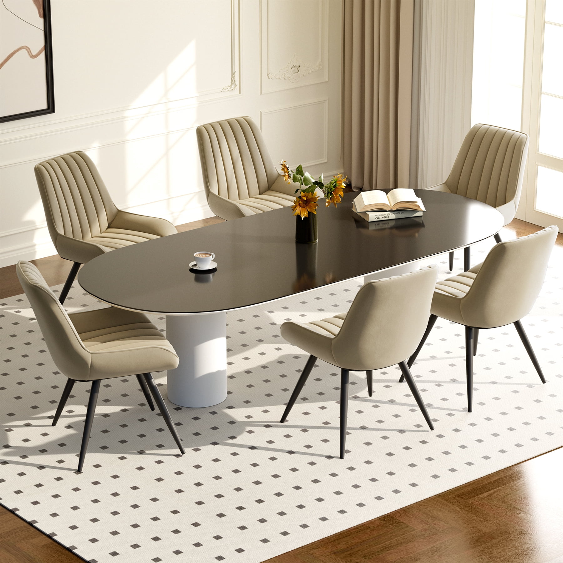 MOONMISS Modern Upholstered Dining Chairs Set of 6 with Thick Cushion,Sturdy Metal Legs,Side Chair for Kitchen,Living Room,Beige