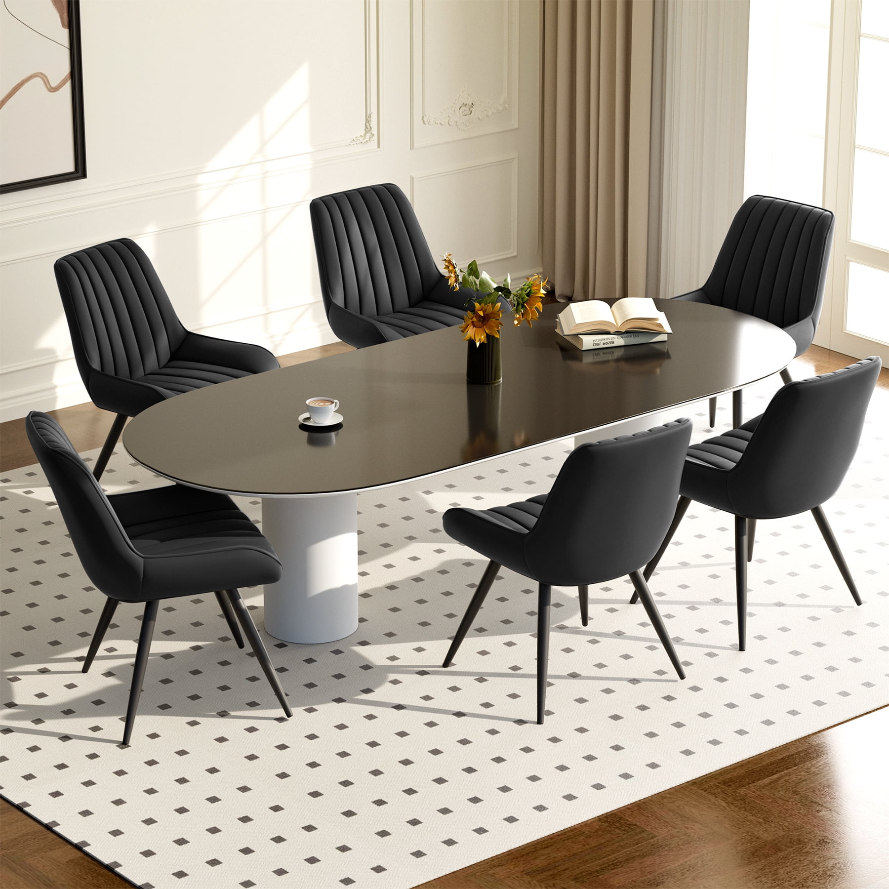 MOONMISS Modern Upholstered Dining Chairs Set of 6 with Thick Cushion,Sturdy Metal Legs,Side Chair for Kitchen,Living Room,Black