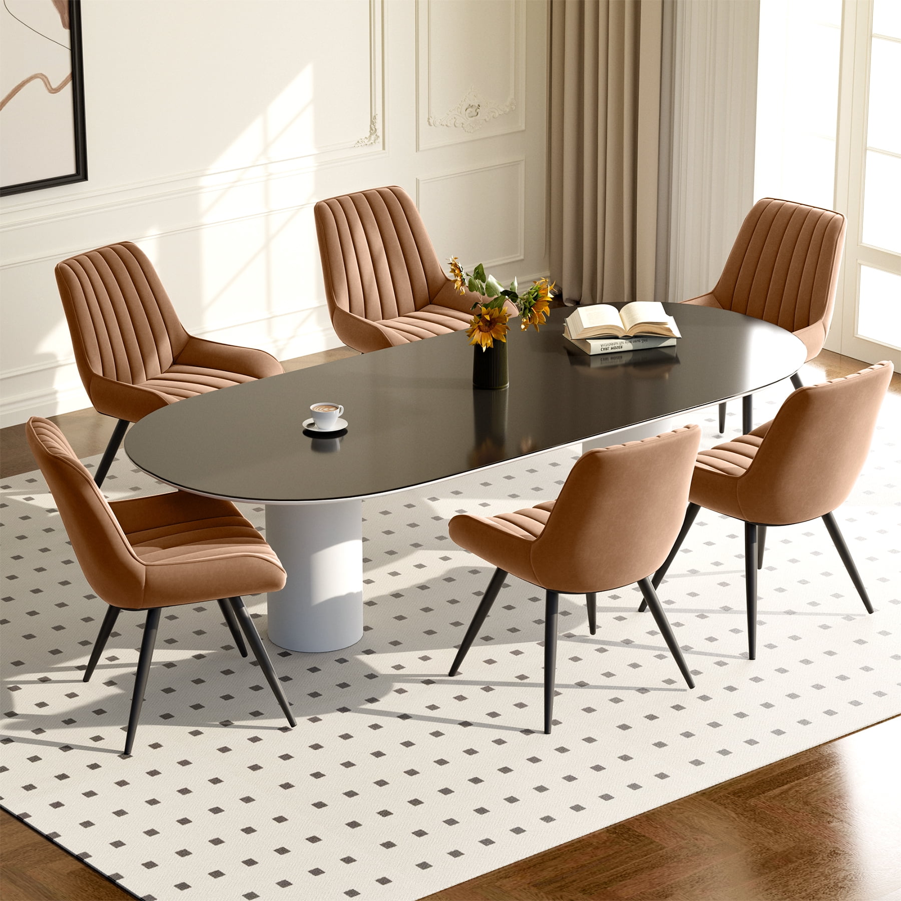 MOONMISS Modern Upholstered Dining Chairs Set of 6 with Thick Cushion,Sturdy Metal Legs,Side Chair for Kitchen,Living Room,Brown