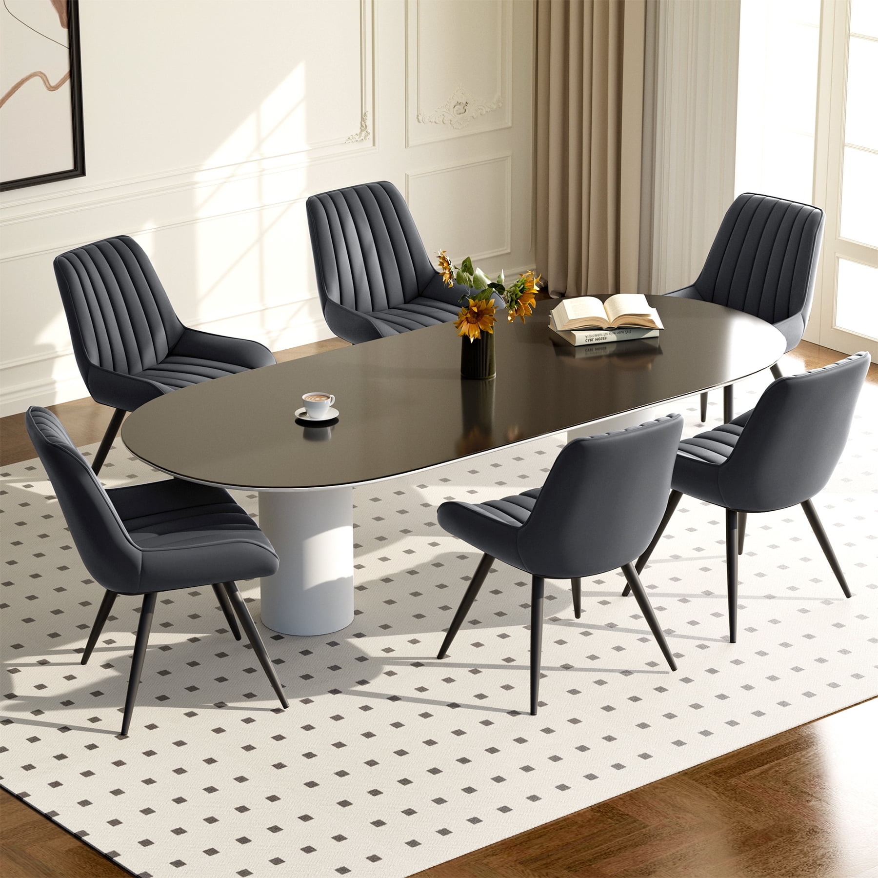 MOONMISS Modern Upholstered Dining Chairs Set of 6 with Thick Cushion,Sturdy Metal Legs,Side Chair for Kitchen,Living Room,Dark Gray