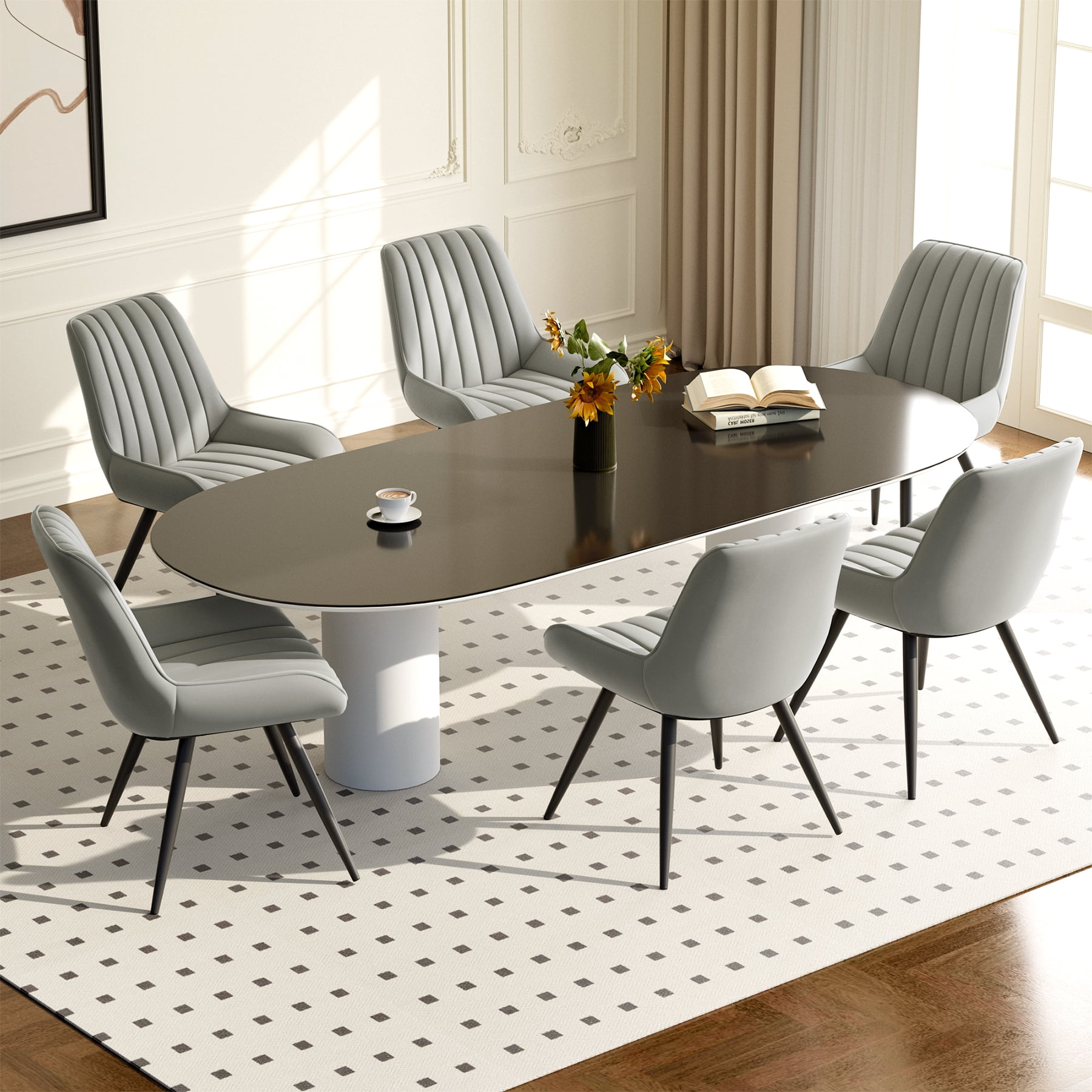 MOONMISS Modern Upholstered Dining Chairs Set of 6 with Thick Cushion,Sturdy Metal Legs,Side Chair for Kitchen,Living Room,Gray