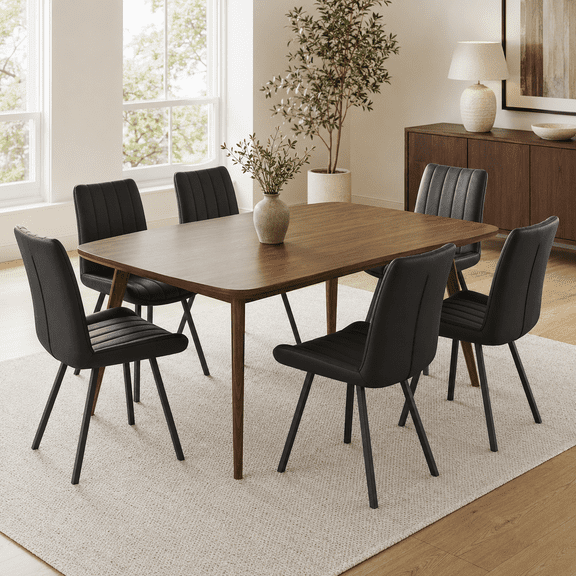 MOONMISS Modern Upholstered Dining Chairs Set of 6 with Thick Cushion,Sturdy Metal Legs,Side Chairs for Kitchen,Living Room,Black