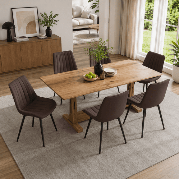 MOONMISS Modern Upholstered Dining Chairs Set of 6 with Thick Cushion,Sturdy Metal Legs,Side Chairs for Kitchen,Living Room,Brown