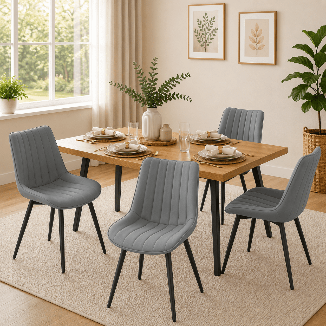 MOONMISS Modern Upholstered Dining Chairs Set of 4 with Thick Cushion,Sturdy Metal Legs,Side Chairs for Kitchen,Living Room,Gray