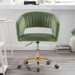 MOONMISS Modern Velvet Office Chair with Gold Base,Adjustable Swivel Desk Chair with Wheels,Low Back Rolling Vanity Chair,Olive Green