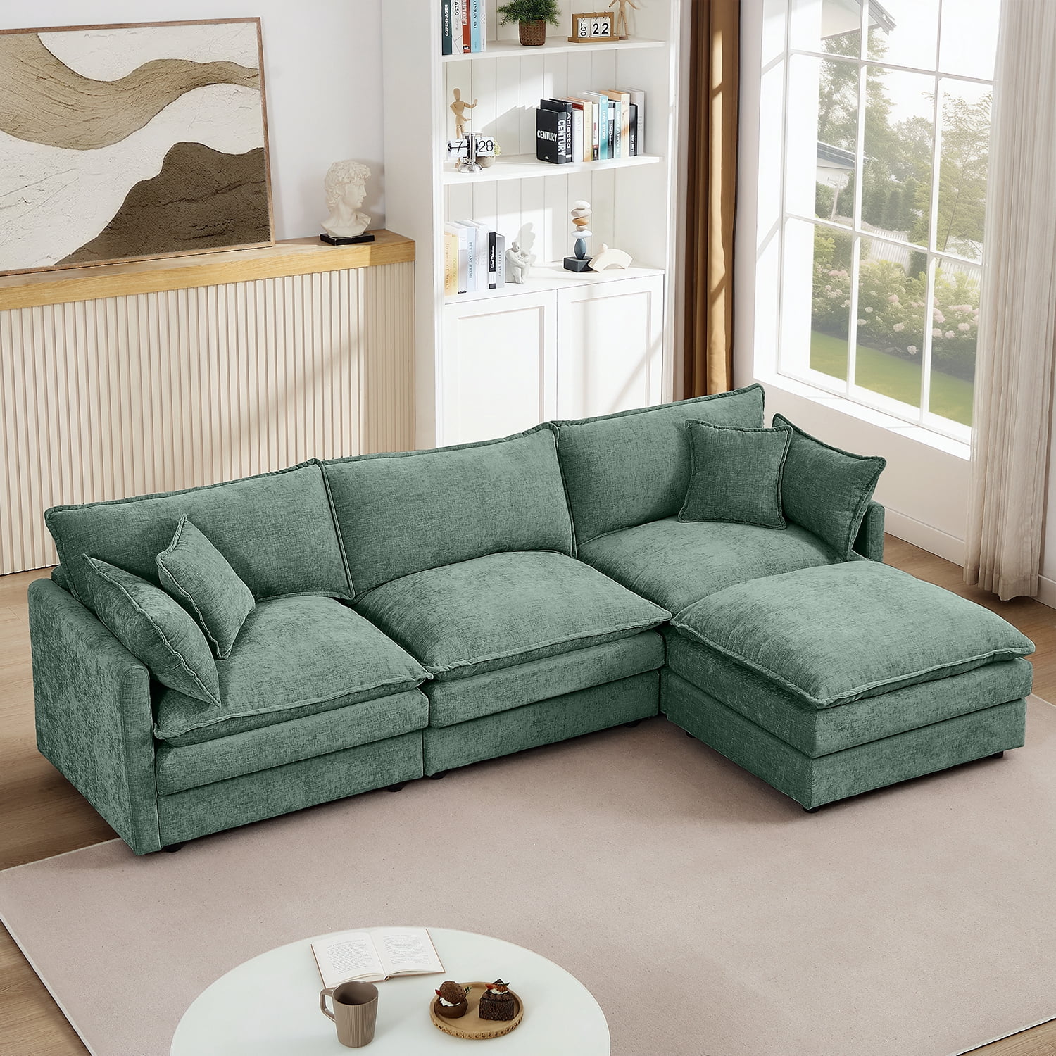 MOONMISS Modular L Shaped Sectional Sofa with Ottoman Chenille 3 Seat Comfy Cloud Couches