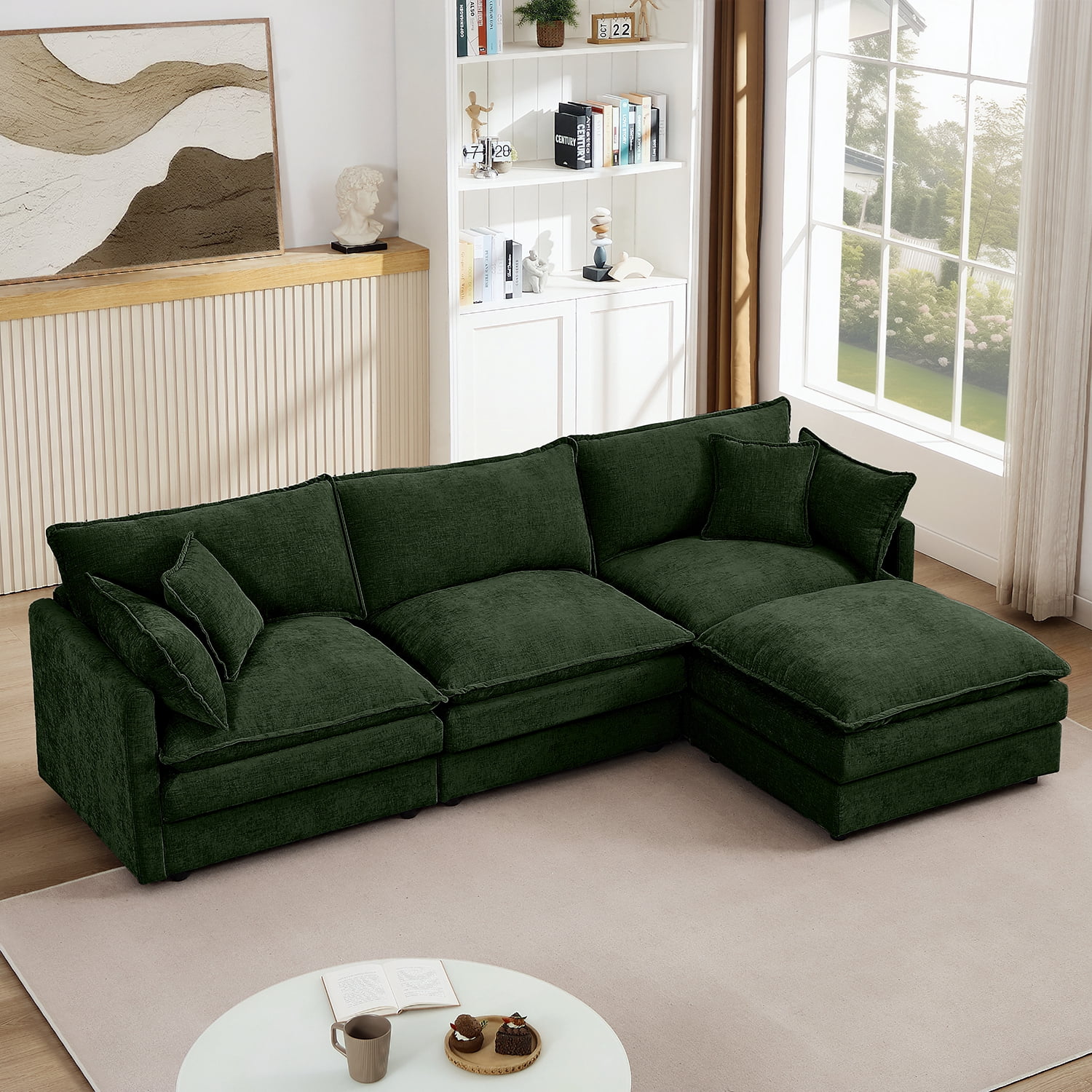 MOONMISS Modular L Shaped Sectional Sofa with Ottoman Chenille 3 Seat Comfy Cloud Couches