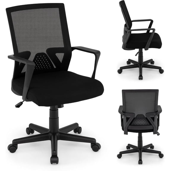MOONMISS Office Desk Chair with Lumbar Support, Ergonomic Mesh Office Chair with Wheels and Armrests, Mid Back Rolling Swivel Adjustable Task Chair, Executive Computer Chair for Home Office, Black