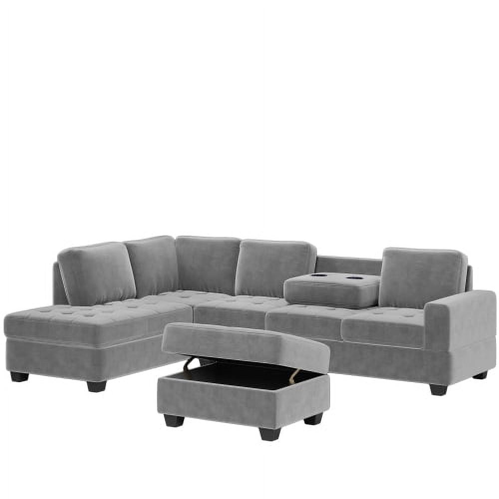 MOONMISS Orisfur. Modern Sectional Sofa with Reversible Chaise, L Shaped Couch Set with Storage Ottoman and Two Cup Holders for Living Room，Light Gray