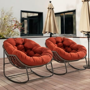 MOONMISS Outdoor Patio Rattan Oversized Rocking Chairs Set of 2 with Padded Cushion-Orange