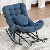 MOONMISS Outdoor Rocking Chair with Footrest, Indoor Oversized Comfort Reading Chair Cover with Cushion, Patio Rocking Chair Lounger, Navy Blue