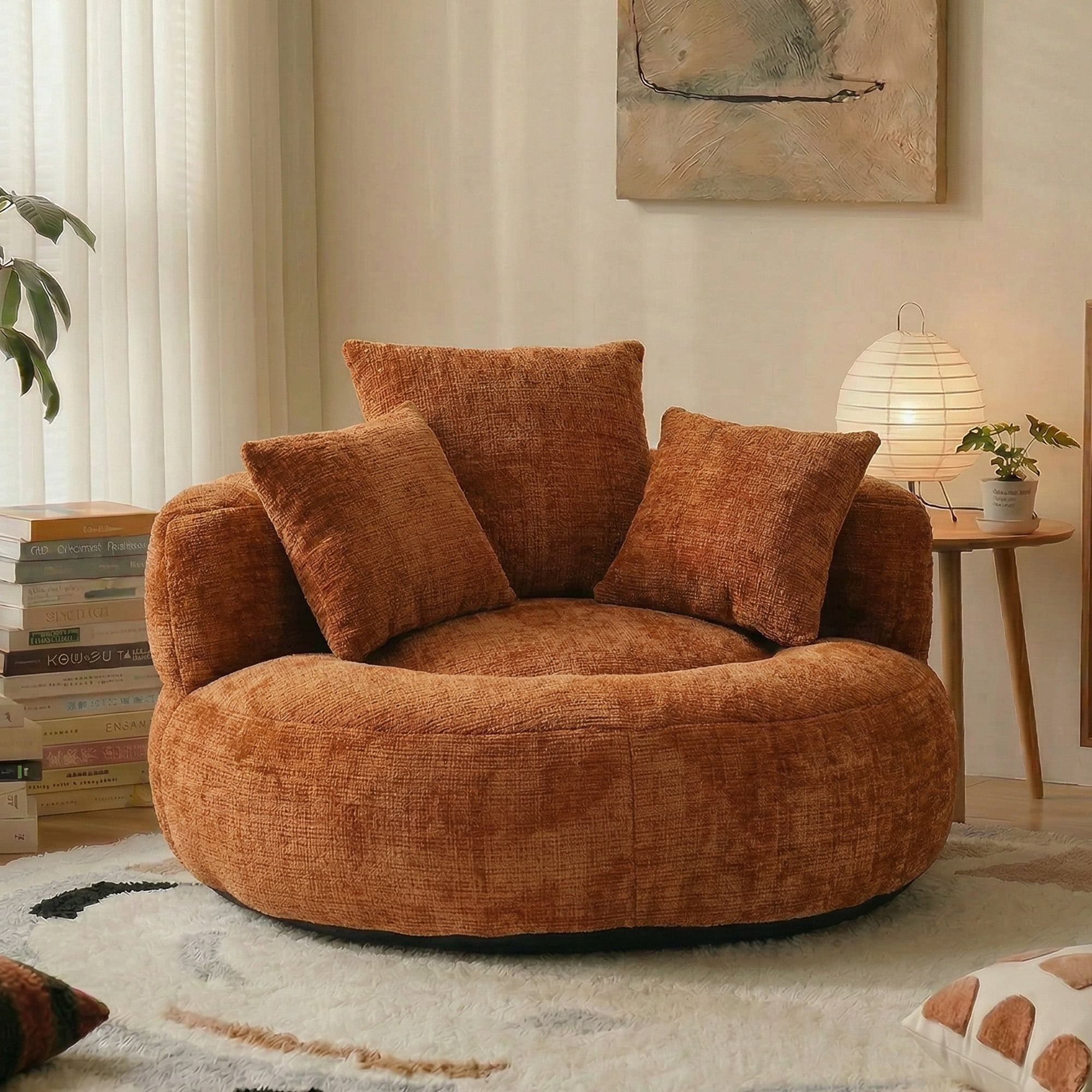 MOONMISS Oversized Bean Bag Chair, Chenille Lazy Bean Bag Sofa with Wrap-Around Backrest & Pillows for Living Room,Orange