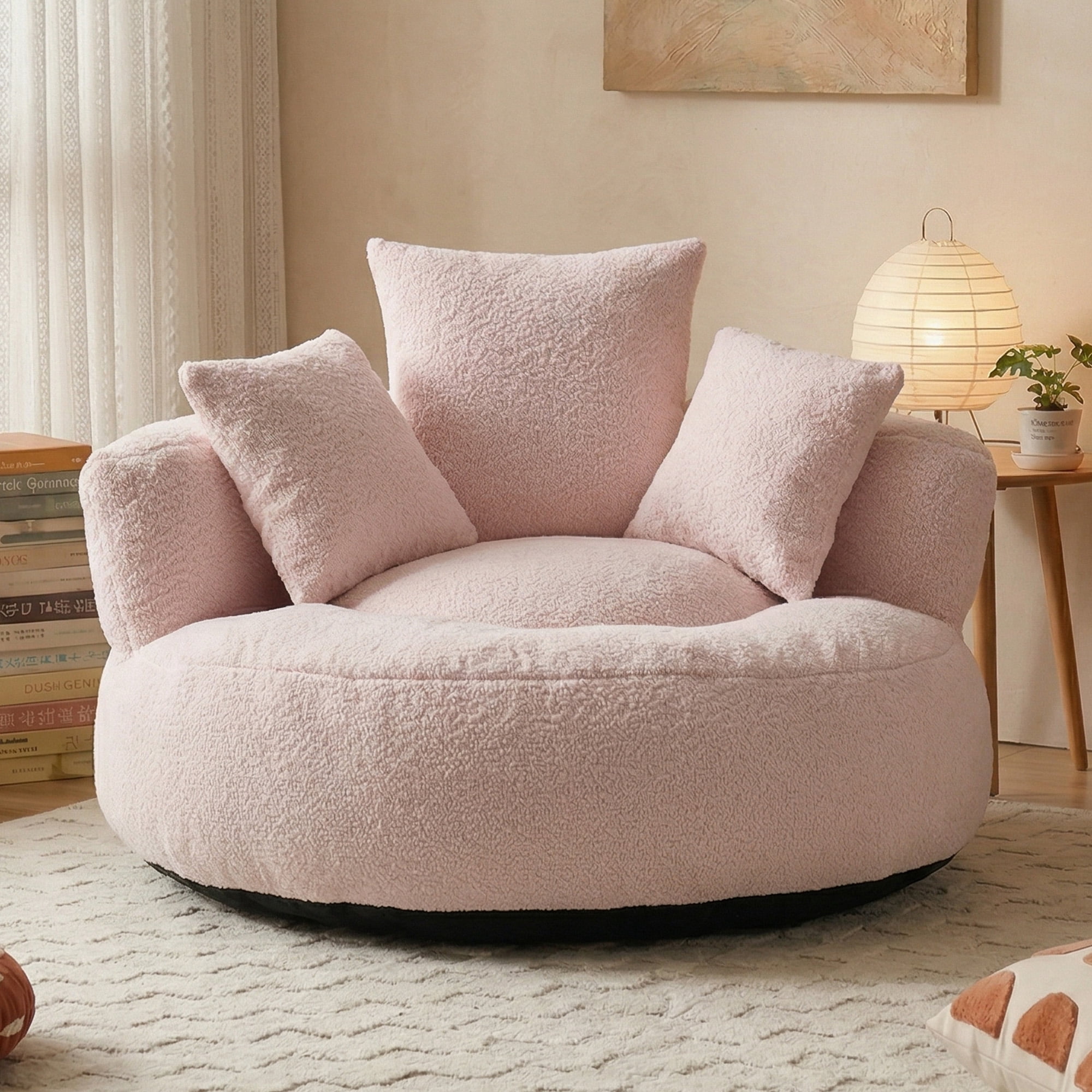 MOONMISS Oversized Bean Bag Chair, Chenille Lazy Bean Bag Sofa with Wrap-Around Backrest & Pillows for Living Room,Pink