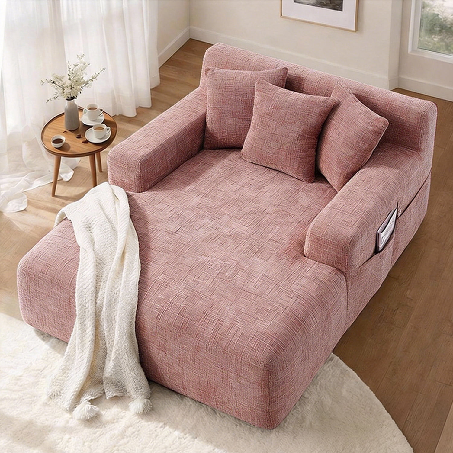 MOONMISS Oversized Chaise Lounge Chair Indoor Furniture, No Assembly Required, Plush Chenille Cloud Floor Sofa Bed for Living Room,Pink