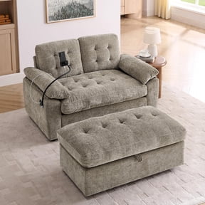 MOONMISS Oversized Chaise Lounge Chair Indoor with Ottoman&Adjustable Backrest,Chenille Tufted Recliner Sofa Chair with USB&Phone Holder,Convertible Sleeper Couch Bed for Living Room,Brown