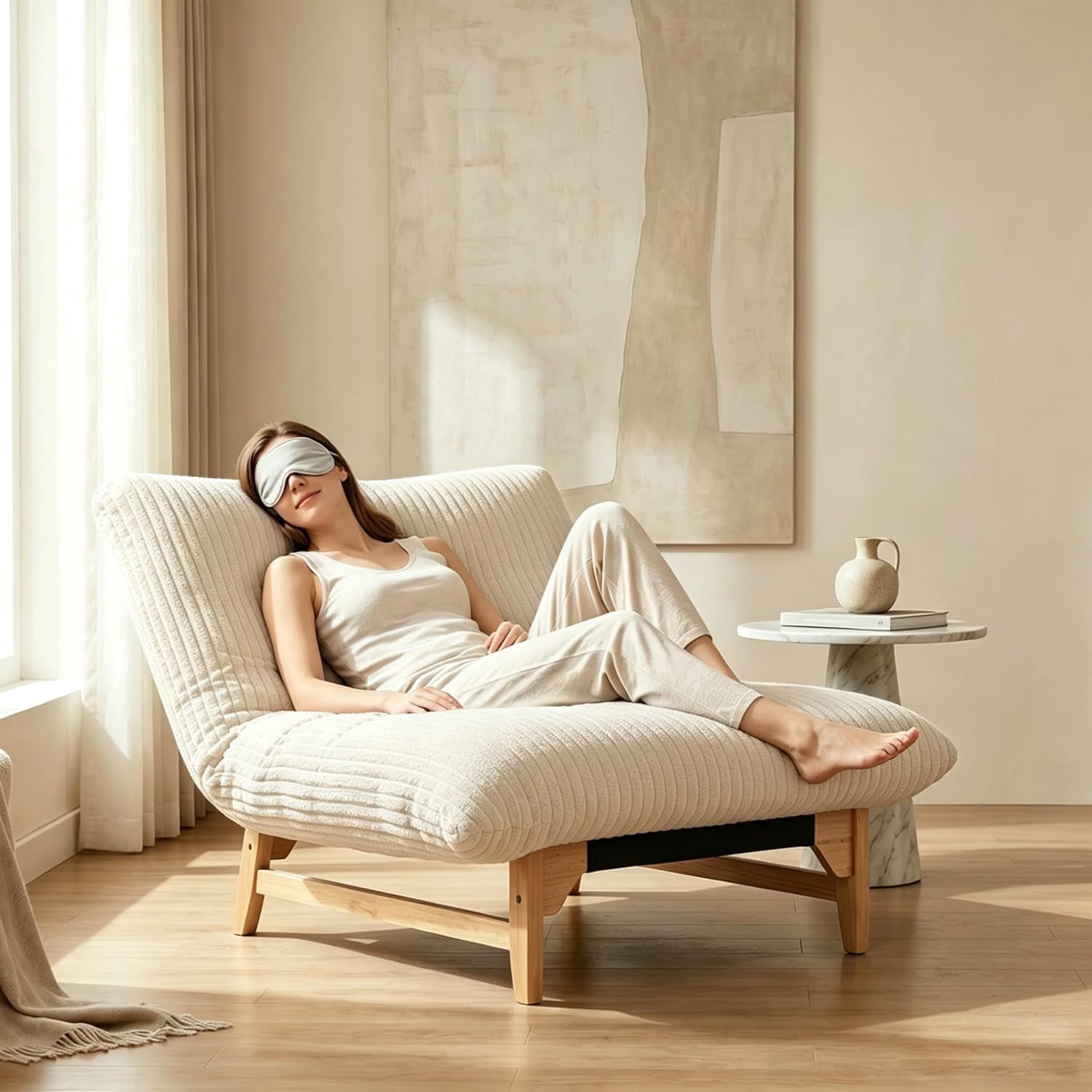 MOONMISS Oversized Cloud Lounge Accent Chair with Wood Frame for Adults,Beige