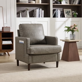 MOONMISS PU Leather Accent Chair,Armchair with Removable Cushion Side Storage Pocket,Single Sofa with Extra Seat Depth,Gray