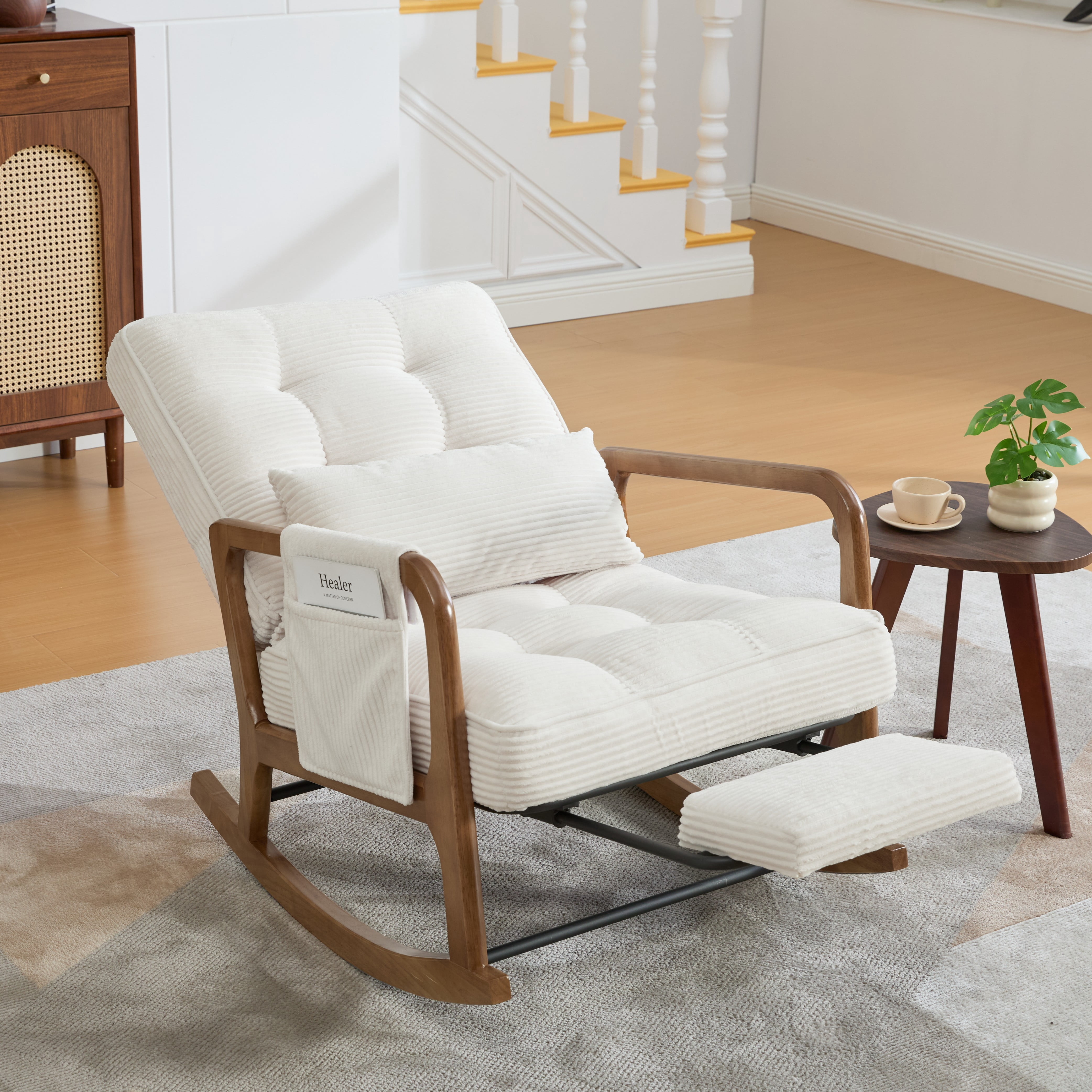 MOONMISS Rocking Chair with Footrest,Rocker Nursery Chair with Side Pocket,Glider Rocker,Accent Reading Chair for Living Room,Beige