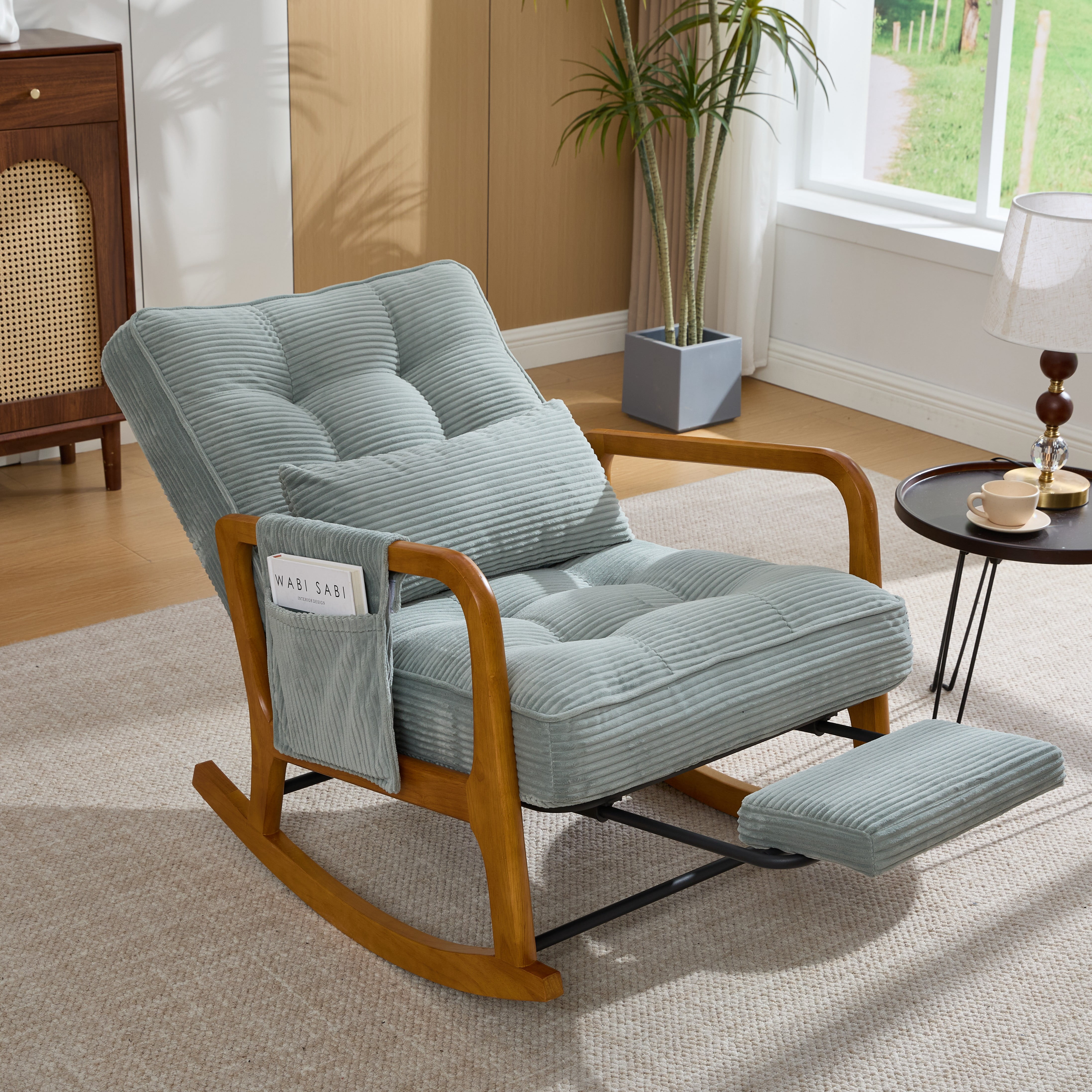 MOONMISS Rocking Chair with Footrest,Rocker Nursery Chair with Side Pocket,Glider Rocker,Accent Reading Chair for Living Room,Mint Green