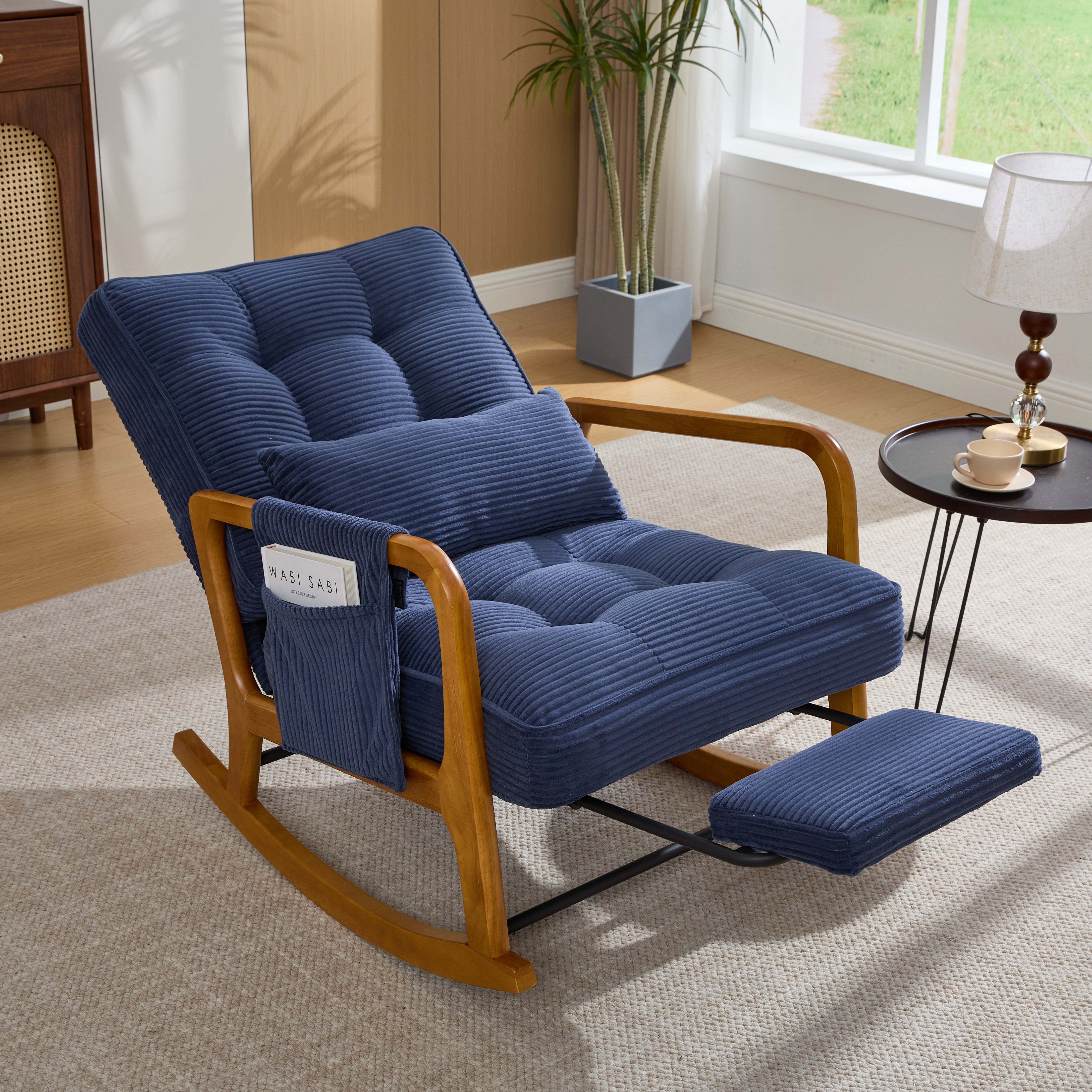 MOONMISS Rocking Chair with Footrest,Rocker Nursery Chair with Side Pocket,Glider Rocker,Accent Reading Chair for Living Room,Navy Blue