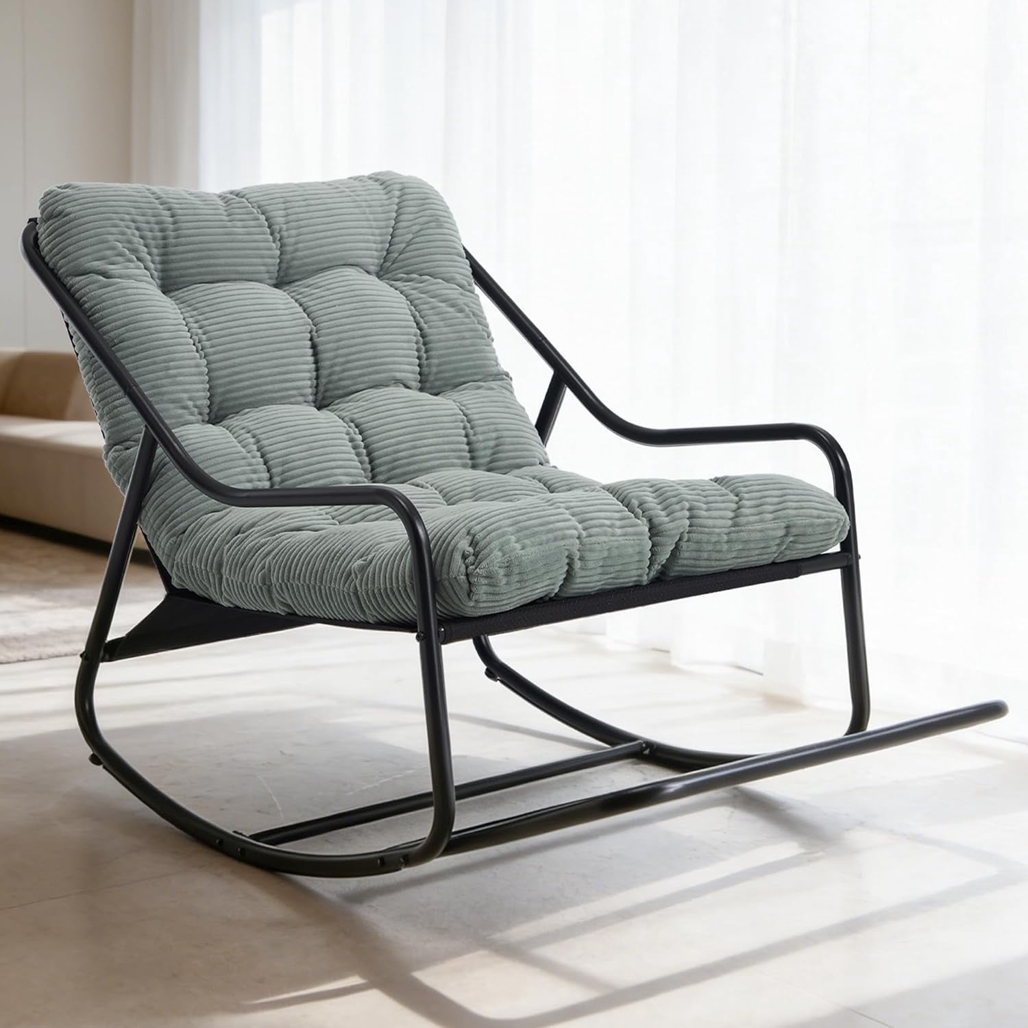 MOONMISS Rocking Chair with Soft Comfy Thick Cushion,Indoor/Outdoor with Footrest,Beige