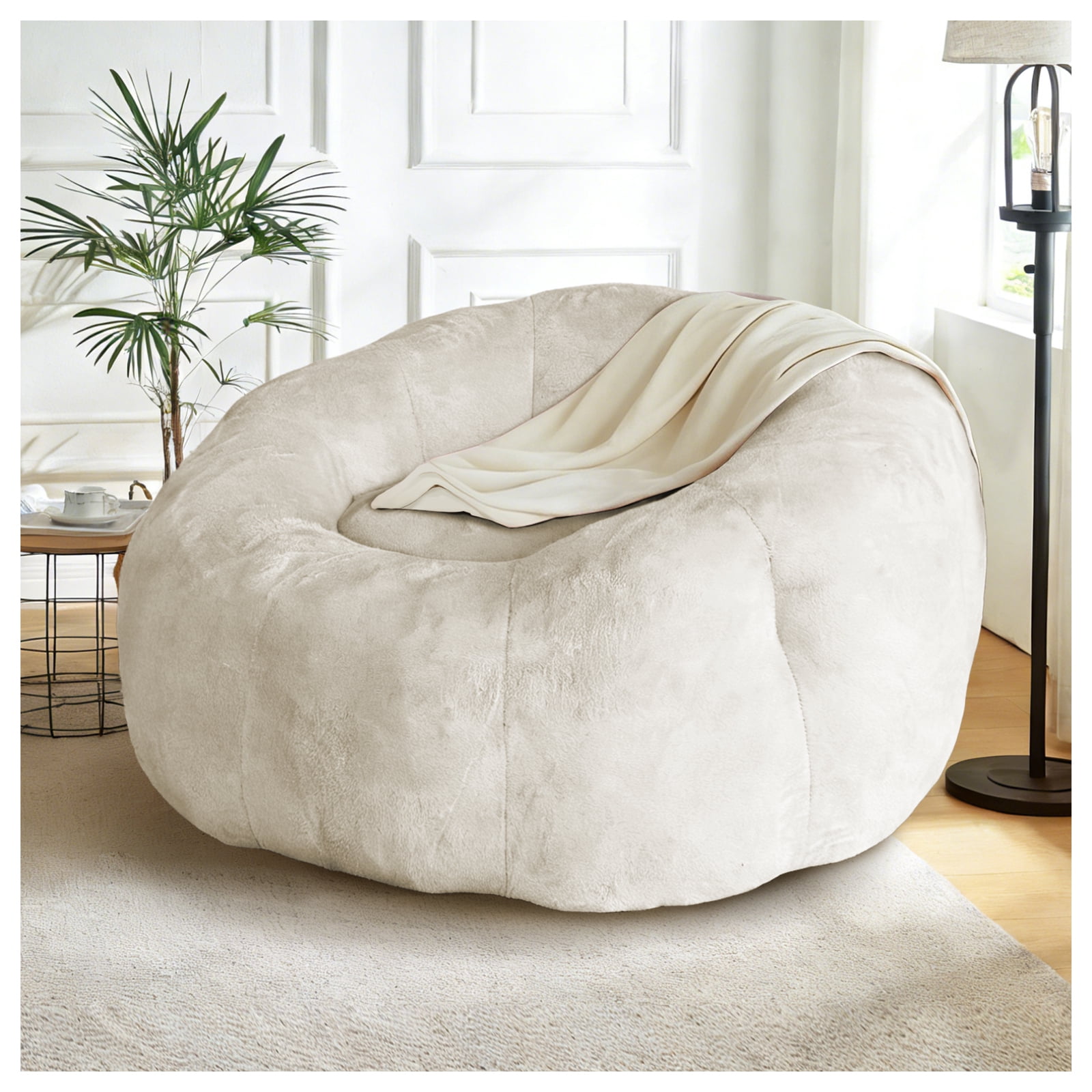 MOONMISS Round Floral Bean Bag Chair Large Soft Body-Contouring Lounger for Living Room Bedroom,Beige