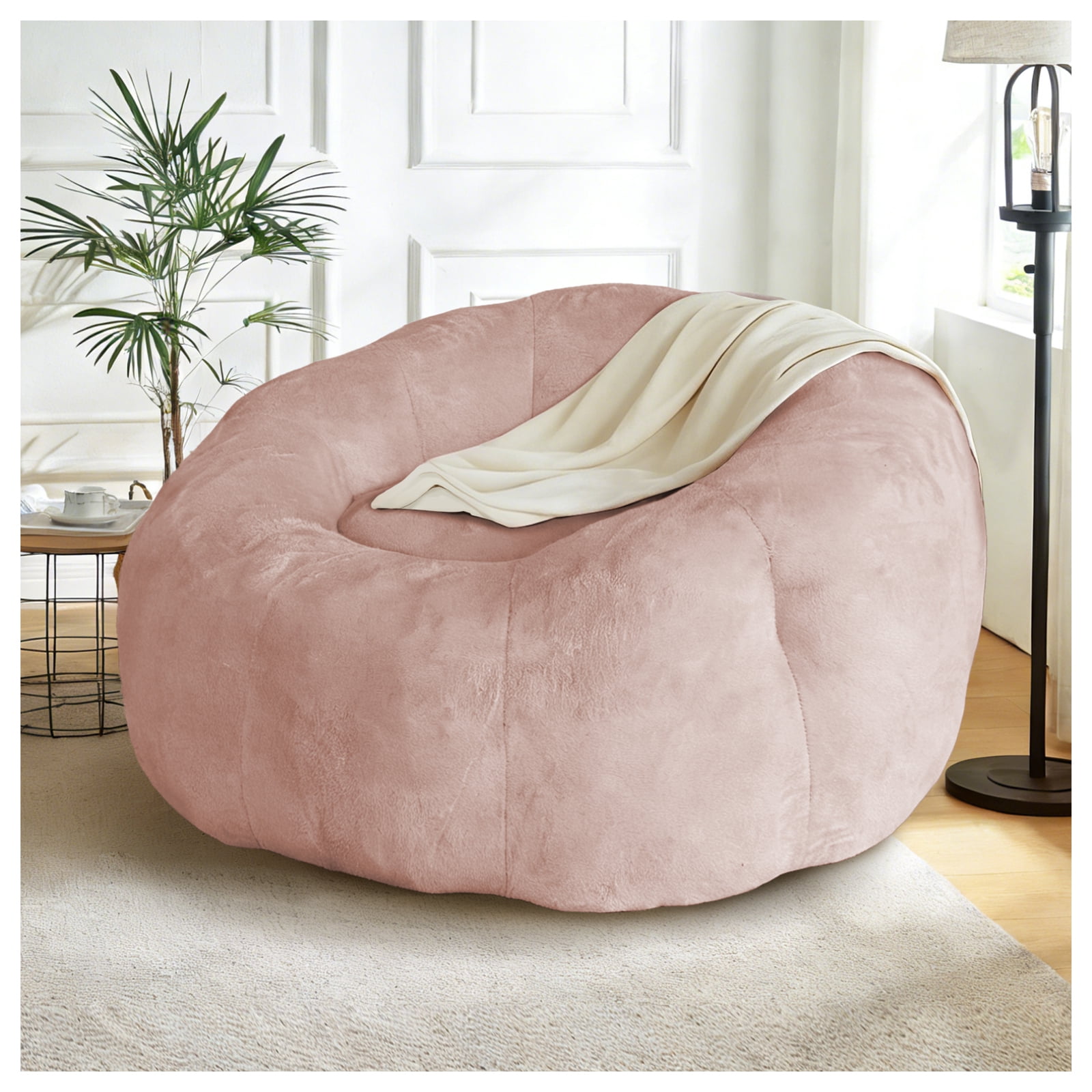 MOONMISS Round Floral Bean Bag Chair Large Soft Body-Contouring Lounger for Living Room Bedroom,Pink
