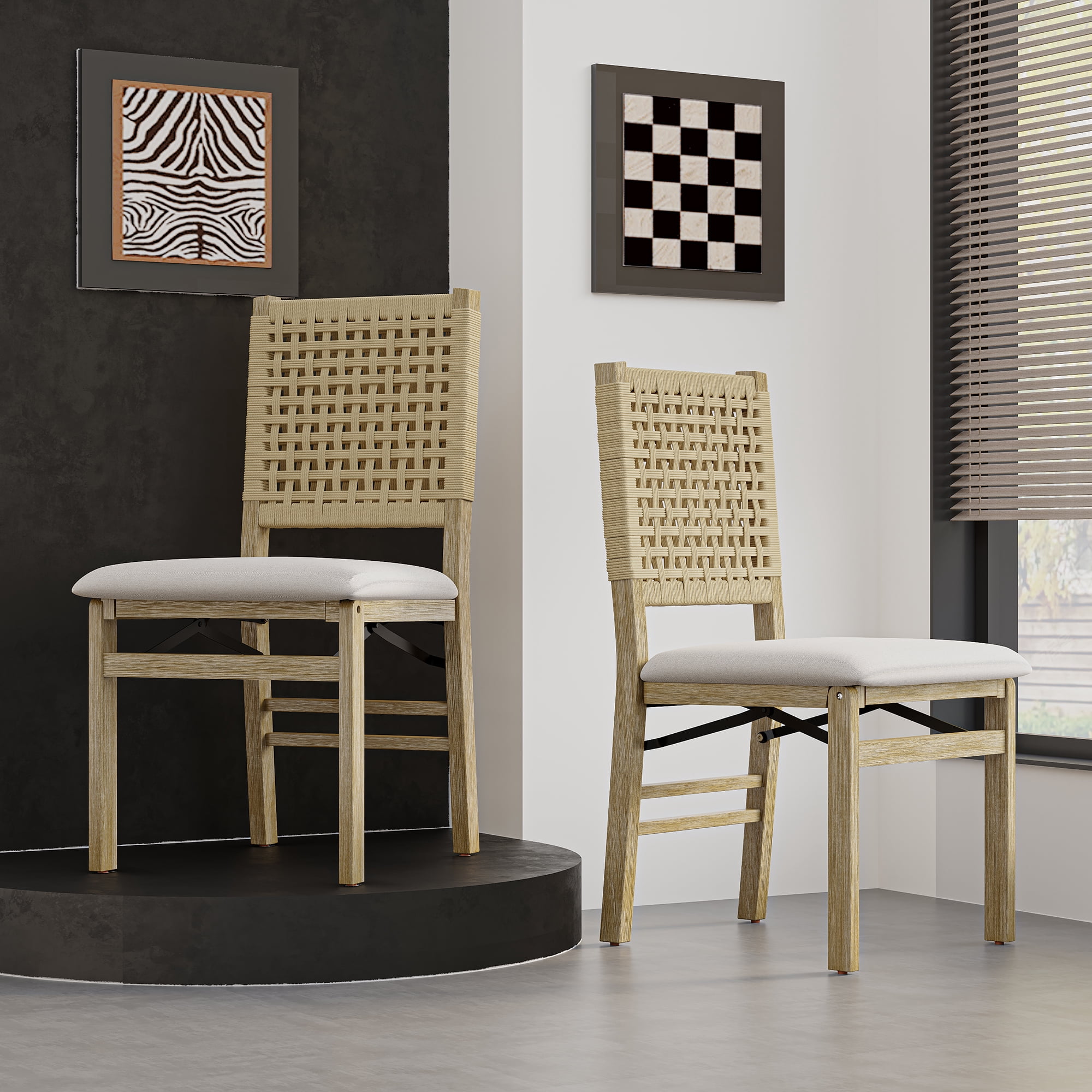 MOONMISS Scandinavian Style Solid Wood Frame Folding Dining Chair(set of 2) for Kitchen,Living Room