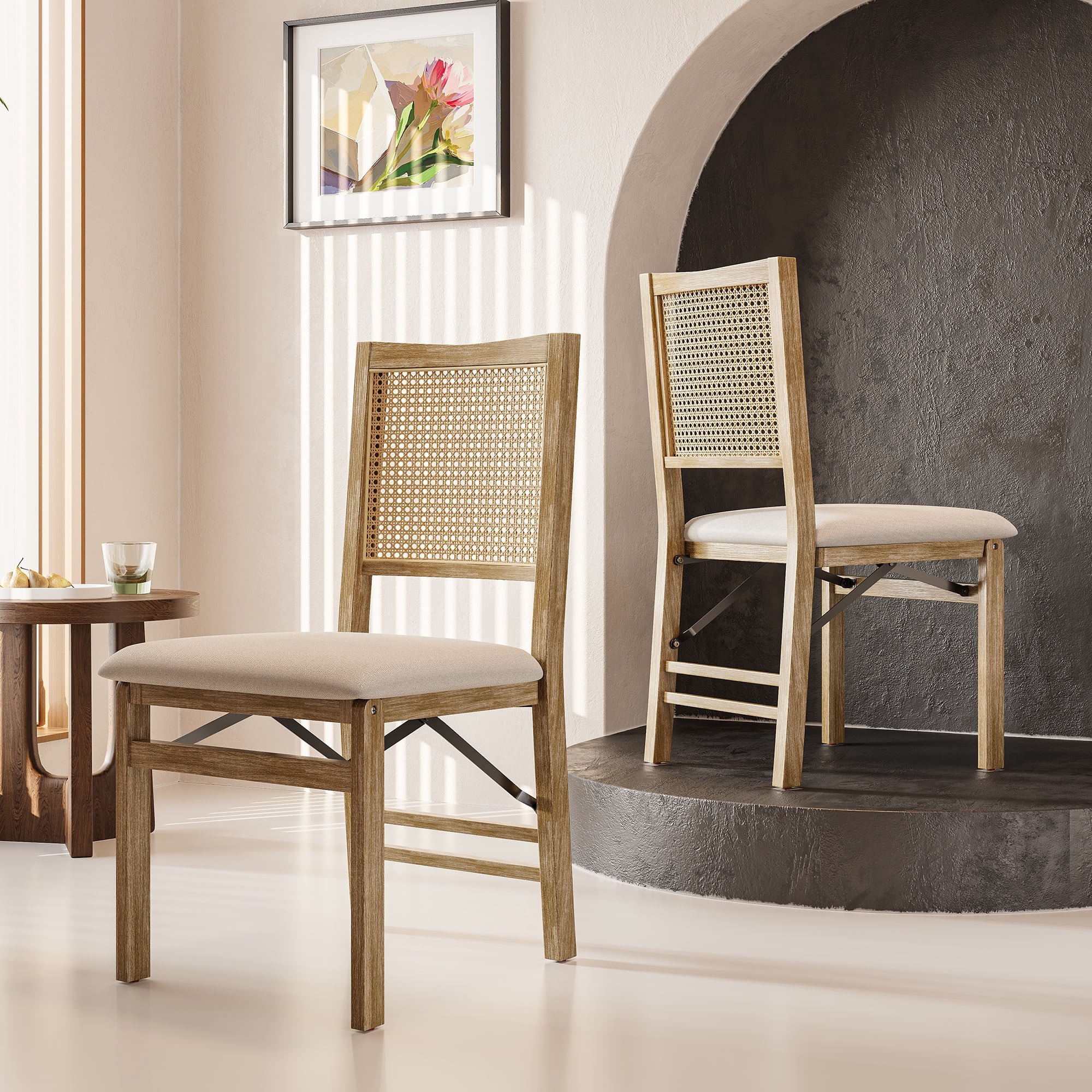 MOONMISS Scandinavian Style Solid Wood Frame Folding Dining Chair(set of 2) for Kitchen,Living Room