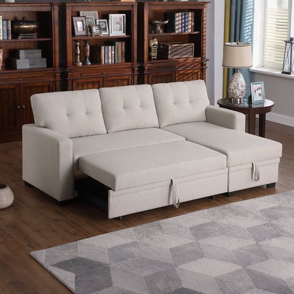 MOONMISS Sectional Sofa Bed with Storage and Soft Seat ,Reversible Pull Out Couch for Living Room,Beige