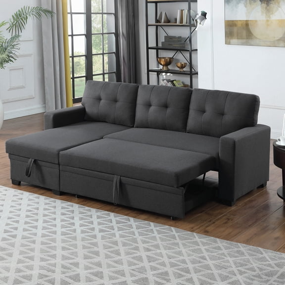 MOONMISS Sectional Sofa Bed with Storage and Soft Seat ,Reversible Pull Out Couch for Living Room,Dark Gray