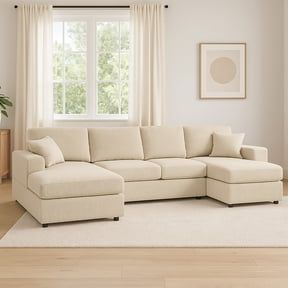 MOONMISS Sectional Sofas with Double Chaise, U-Shaped Cloud Comfy Couches for Living Room, 4 Seats, Beige